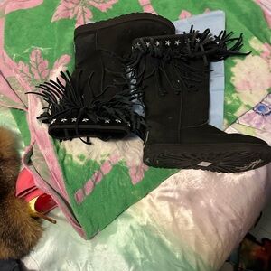 Jimmy Choo UGG stunning Black Boots with Fringe and Star Details